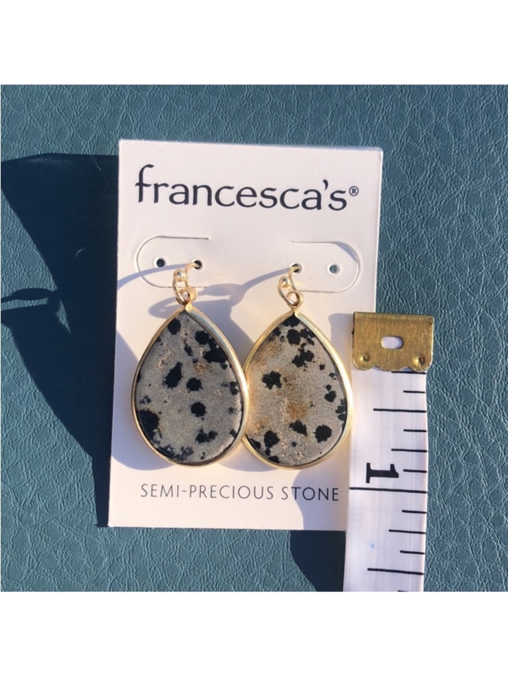 Francesca’s Dalmatian Semi-Precious Stone Earrings NWT - Picture 4 of 4